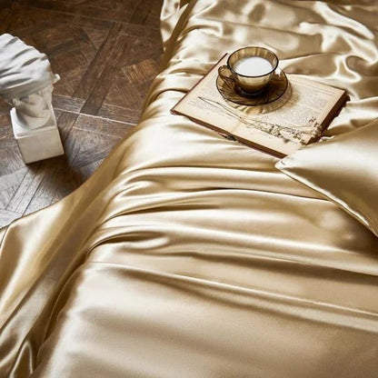 25 Momme Luxury Pure Mulberry Silk Bedding Set of 4（1x Quilt Cover + 1x Bedsheet + 2x Pillowcases）